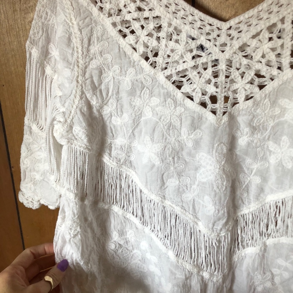White Crochet Embroidery Overshirt